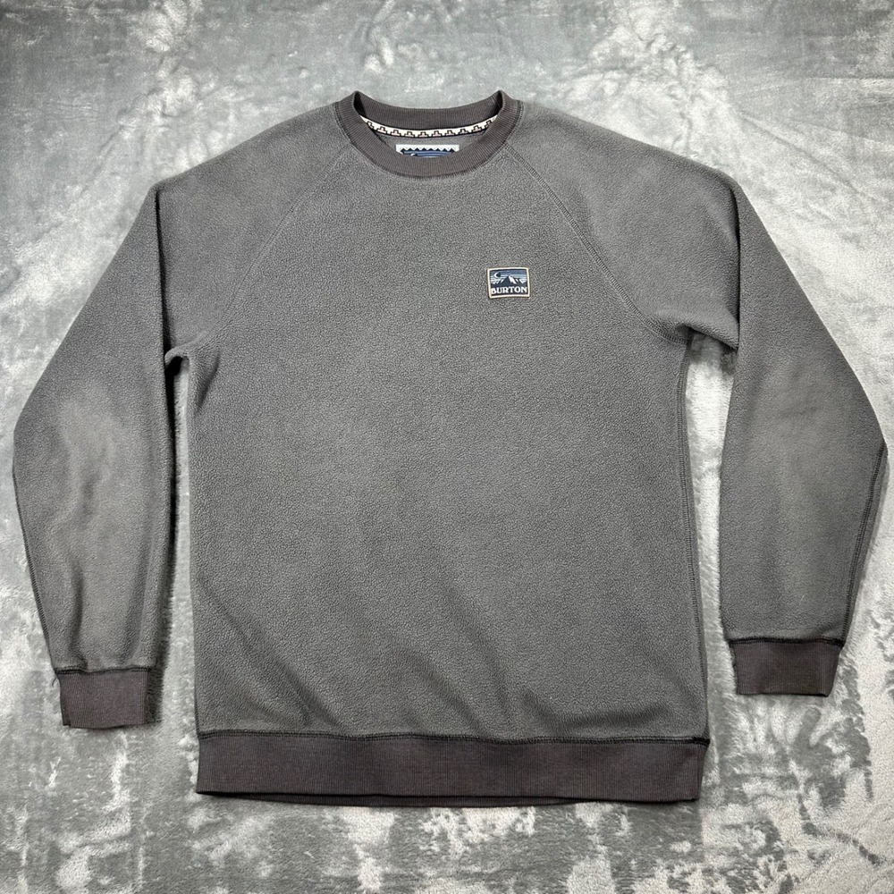 Burton Polartec Fleece Sweatshirt Mens Medium Gray Mountain Logo Pullover
